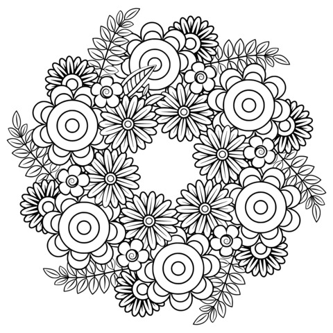 Colorful Flower Wreath Coloring Page