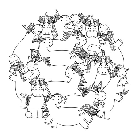 Cute Unicorn Herd Coloring Page