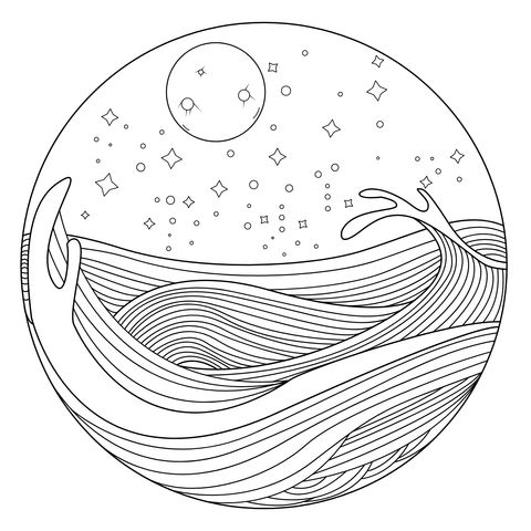 Moonlit Waves Coloring Page