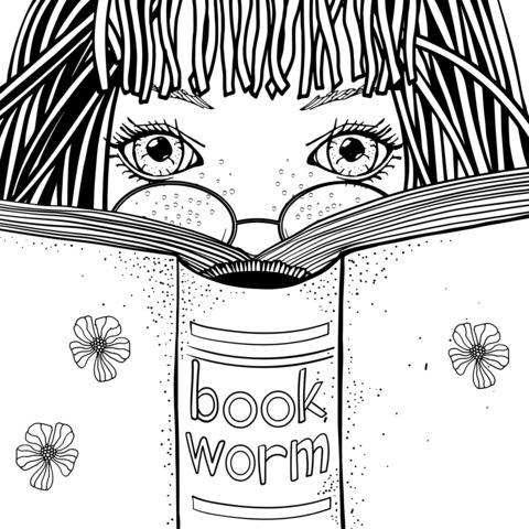 Book - Worm Themed Coloring Page Illustration