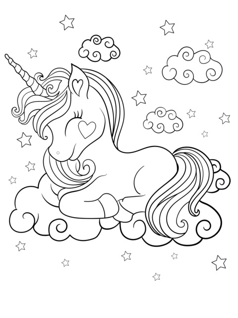 Dreamy Unicorn Coloring Page