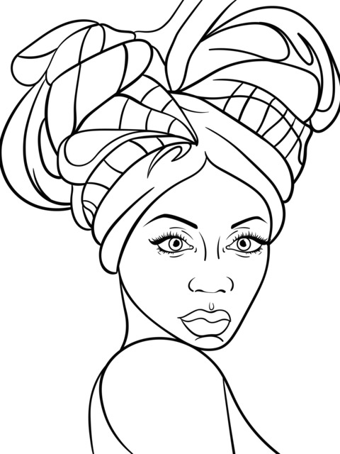 Fashionable Head - wrapped Woman Coloring Page