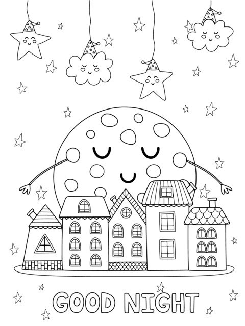 Good Night - Themed Cartoon Coloring Page