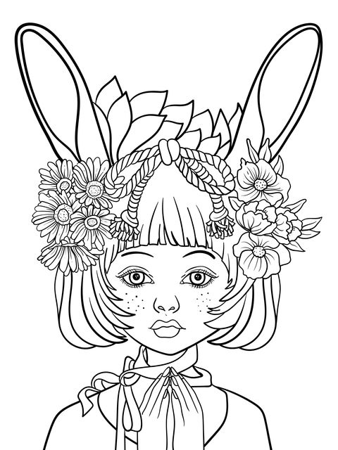 Girl with Bunny - ear Wreath