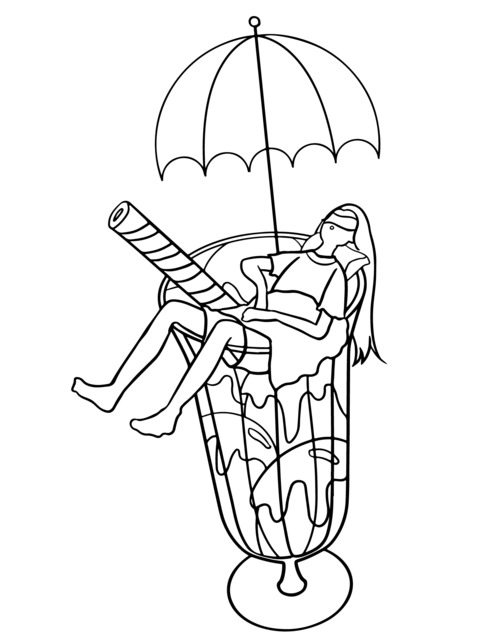 Fun Illustration Coloring Page of a Person Lying in an Ice - Cream Cup