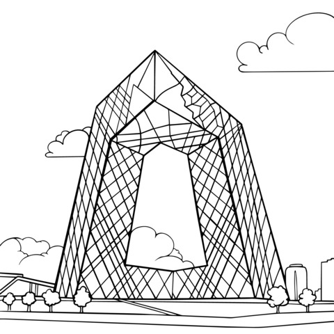 CCTV Headquarters Coloring Page Illustration