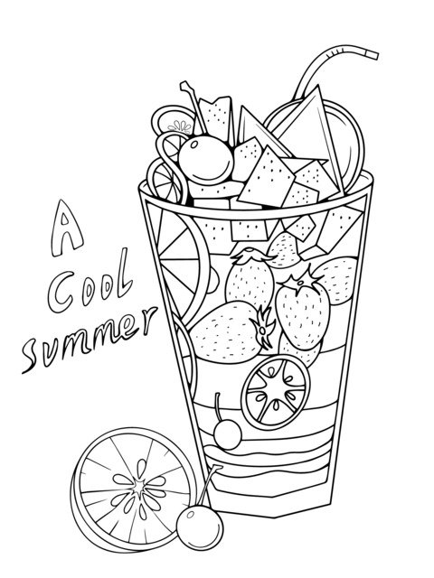 Cool Summer Fruit Iced Drink Coloring Page