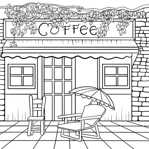 Coffee Shop Exterior Coloring Page