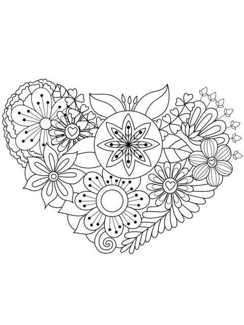 Colorful Flower - Heart - shaped Coloring Page