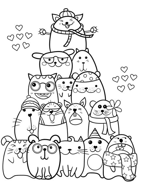 Adorable Animal Stack Coloring Page