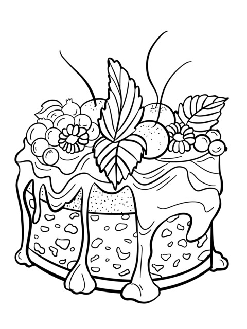 Delicious Fruit - Chocolate Cake Coloring Page