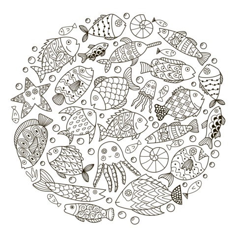 Colorful Marine Life Circular Pattern