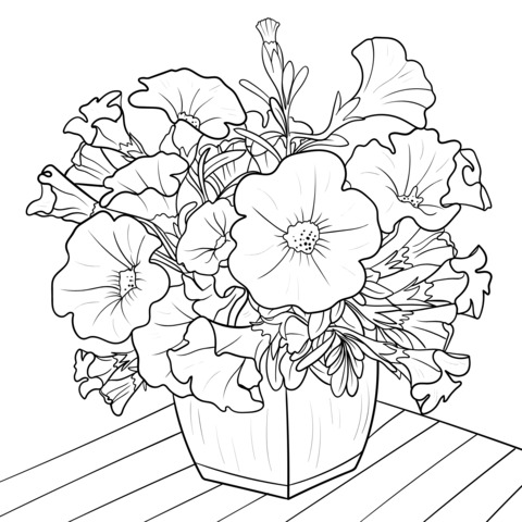 Colorful Petunia Potted Plant Coloring Page