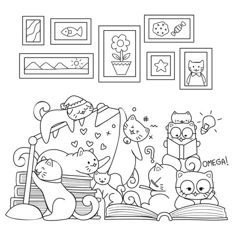 Adorable Cat - themed Coloring Page