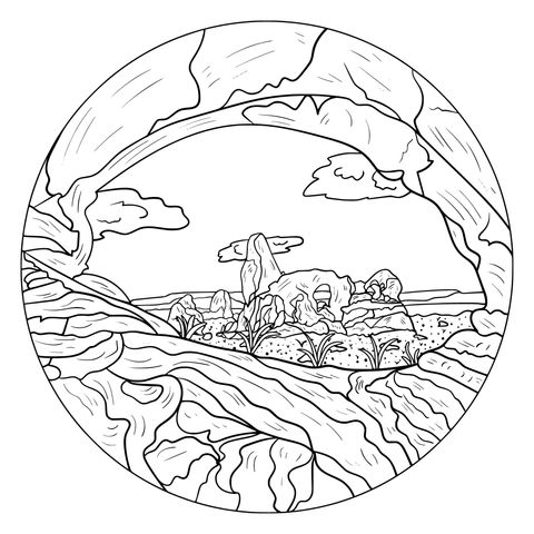 Round Rock Landscape Coloring Page