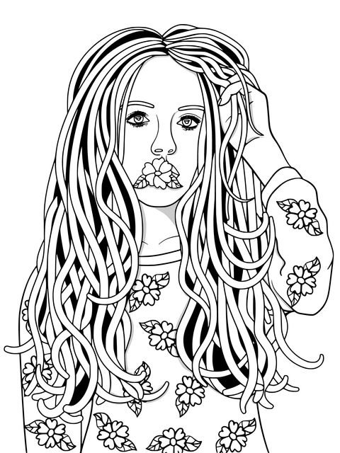 Coloring Page of a Girl with Long Hair