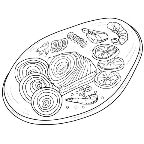 Delicious Seafood Platter Coloring Page