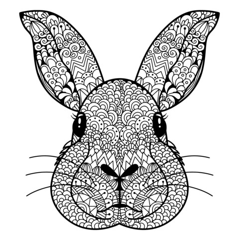 Coloring Page of a Colorful Rabbit Head