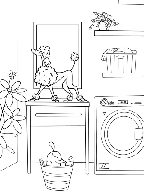 Poodle in the Laundry Room Coloring Page