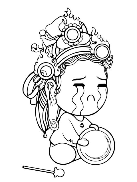 Crying Cartoon Traditional Character Coloring Page