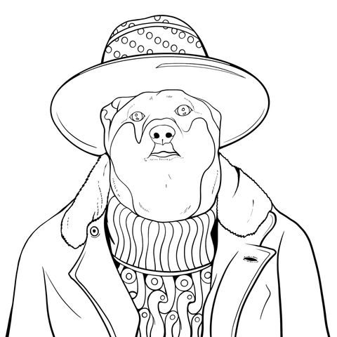 Dog wearing a hat and a coat