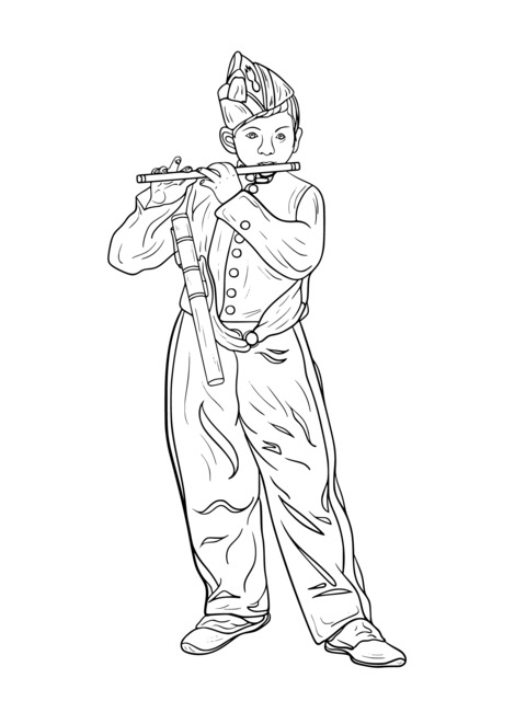 Coloring Page of a Band Member Playing the Flute