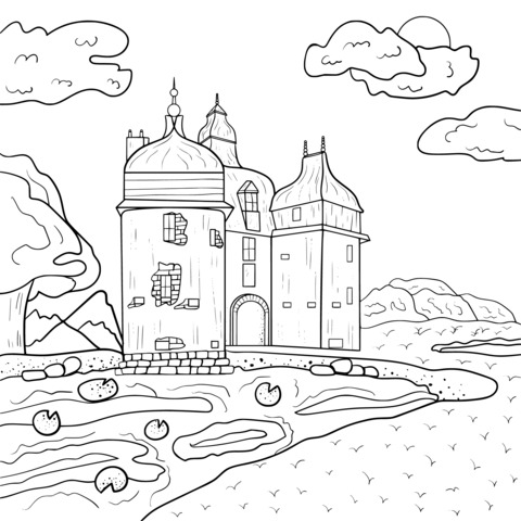 Página para colorir de um castelo de fábulas