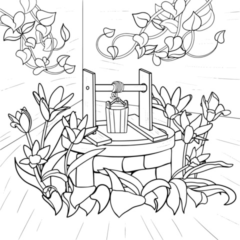 Garden Well Coloring Page