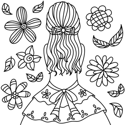 Girl and Flower Coloring Page