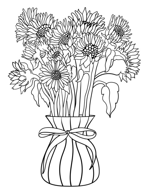 Sunflower Vase Coloring Page