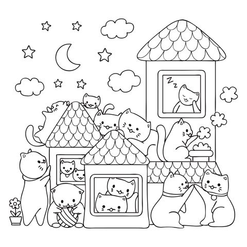 Adorable Cat - Home Coloring Page