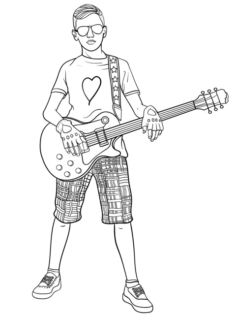 Stylish Teen Playing Guitar Coloring Page