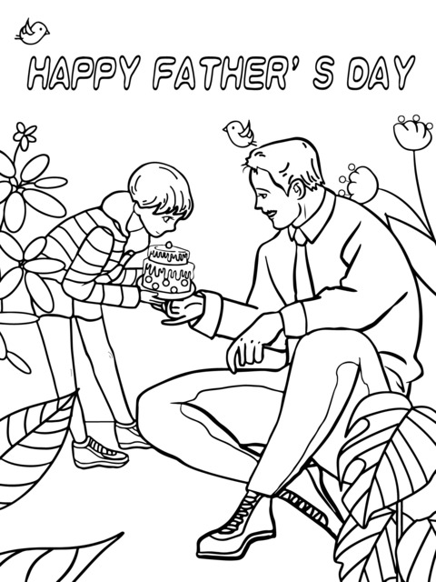 Heart - warming Father - Child Moment Coloring Page for Father's Day