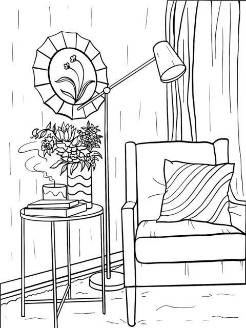 Cozy Living Room Scene Coloring Page