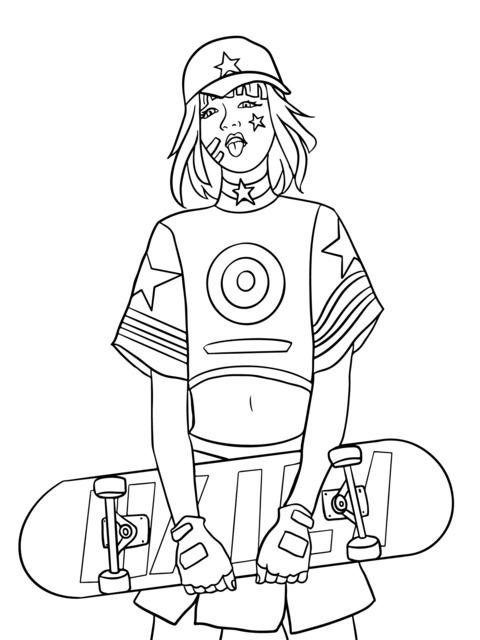 Vibrant Skate - boarding Girl Coloring Page