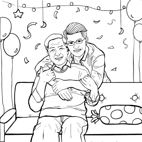 Heart - warming Father - Son Moment Coloring Page