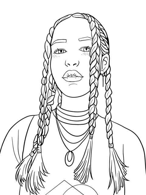 Página de Colorear de una Chica con Trenzas de Moda