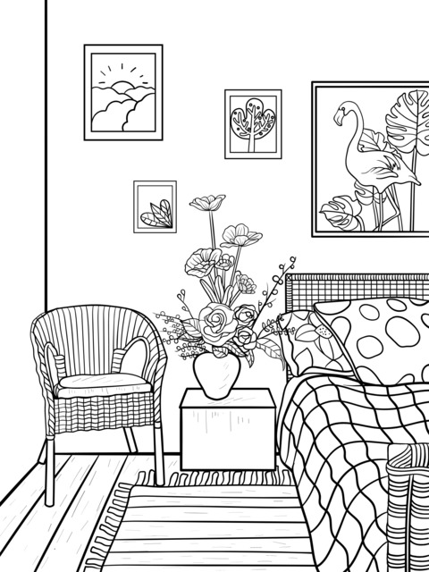 Cozy Bedroom Scene Coloring Page