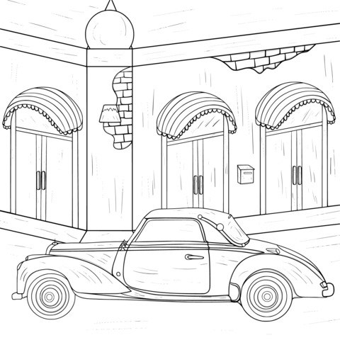 Vintage Car and Street - side Building