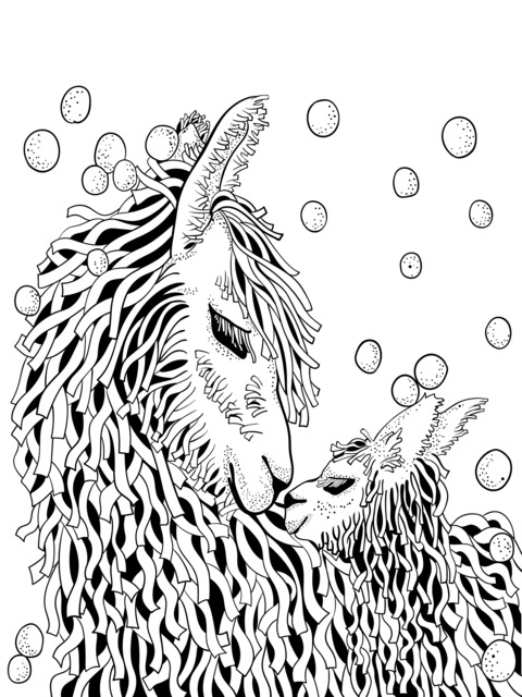 Heartwarming Mother - Alpaca and Baby Alpaca Coloring Page