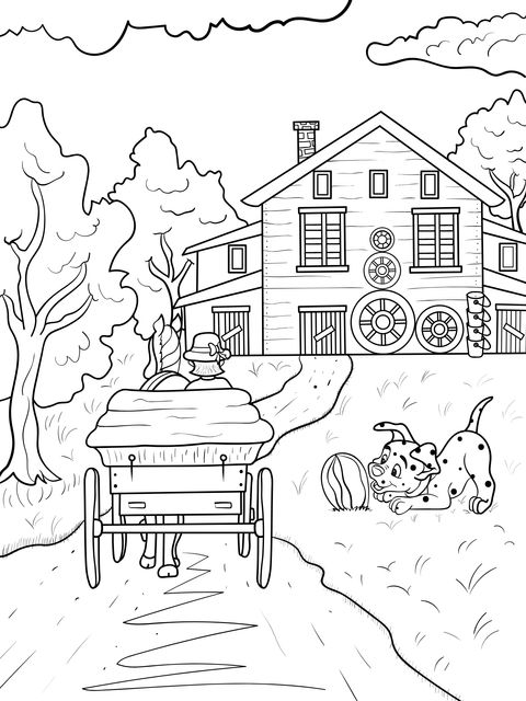 Countryside Carriage Coloring Page: A Heart - warming Scene of People and Animals