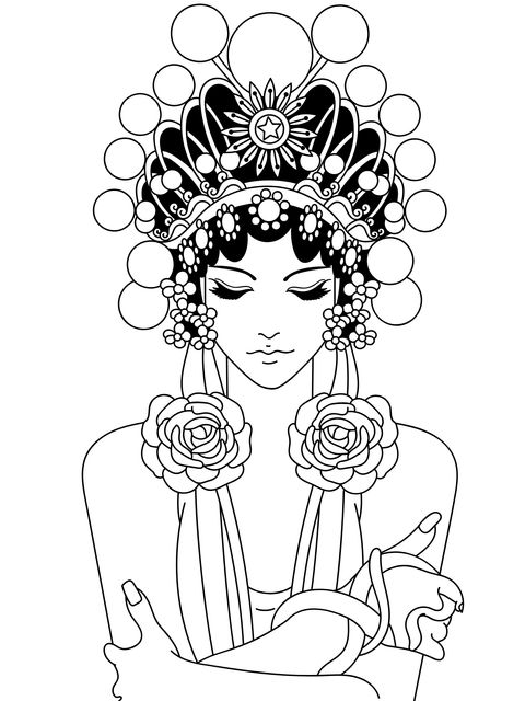 Traditional Opera - styled Female Coloring Page