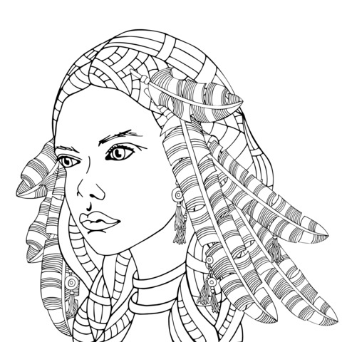 Ethnic - style Girl Coloring Page