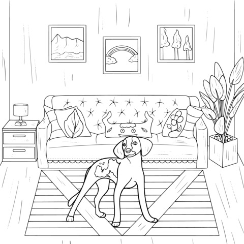 Adorable Dog Indoor Scene Coloring Page