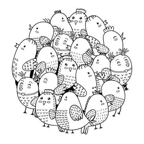 Cute Flock of Chicks Coloring Page