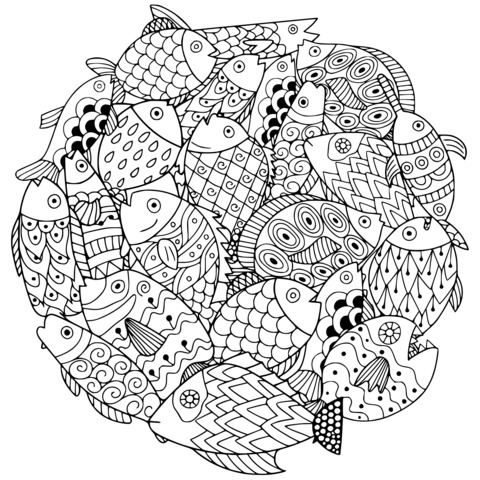 Colorful School of Fish Coloring Page