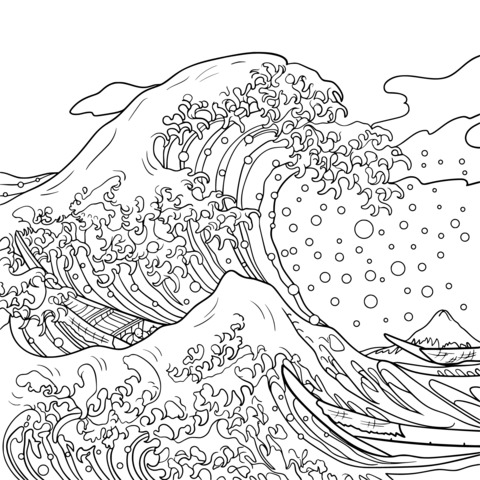 The Great Wave off Kanagawa Coloring Page