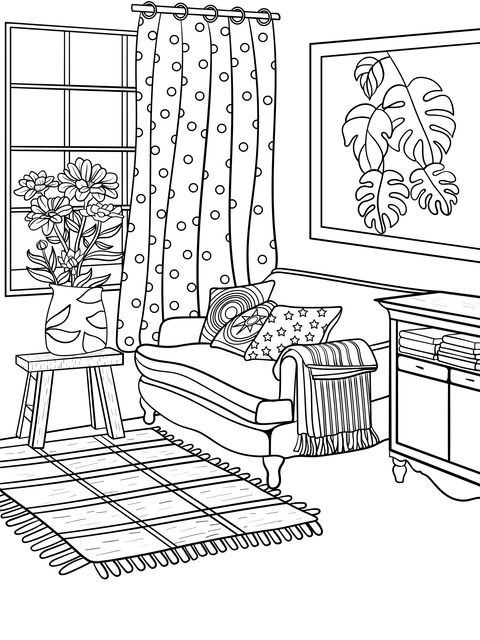 Cozy Living Room Coloring Page