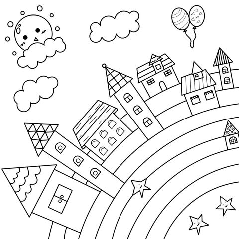 Rainbow Town Coloring Page