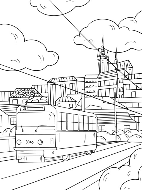 Tram City Landscape Coloring Page